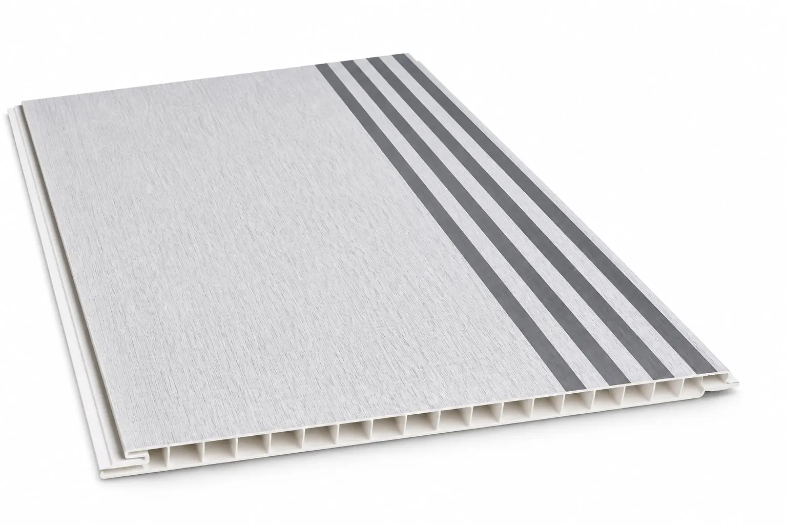Cielorraso de PVC blanco con líneas grises