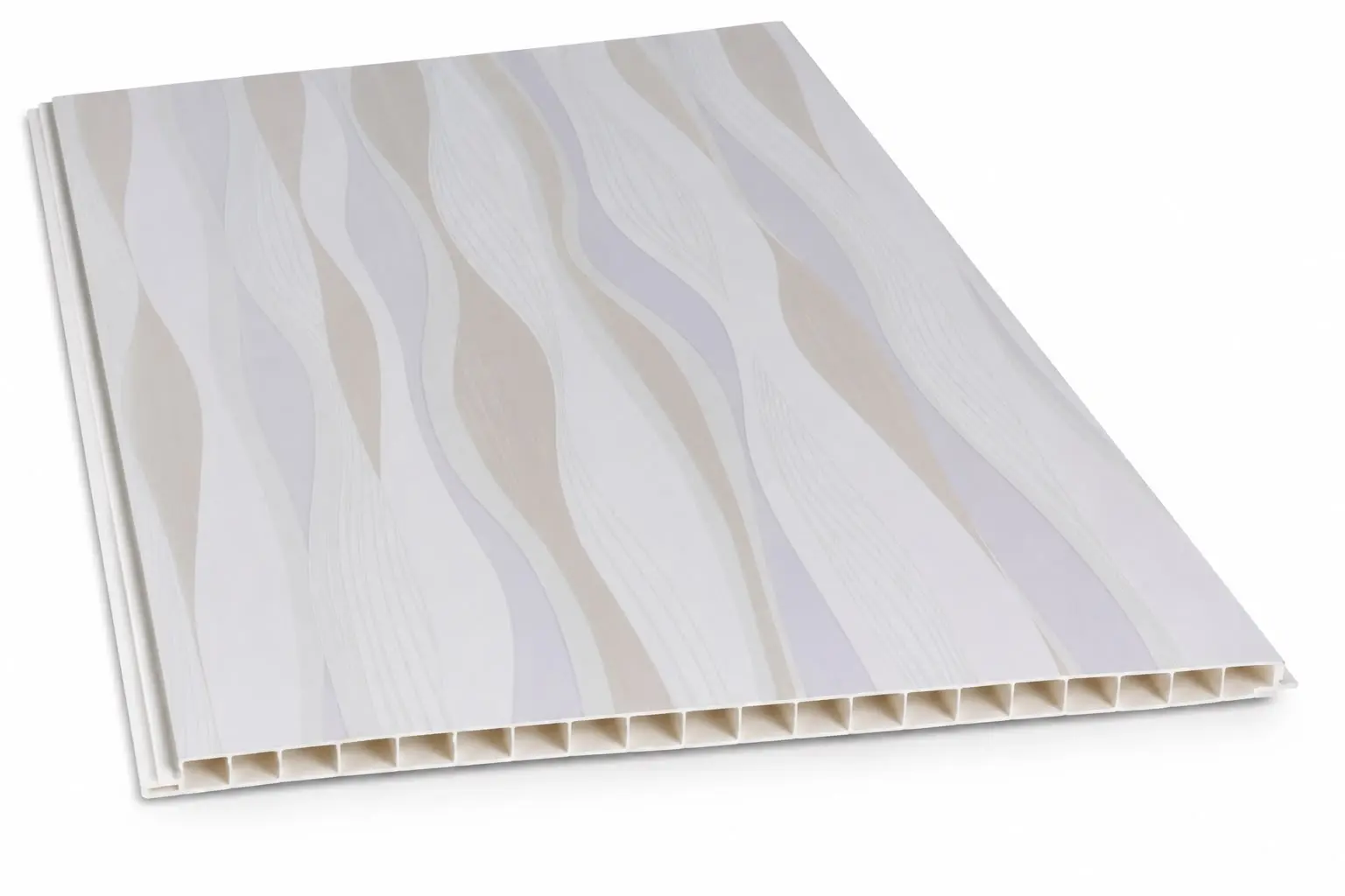 Cielorraso de PVC blanco con diseño de ondas