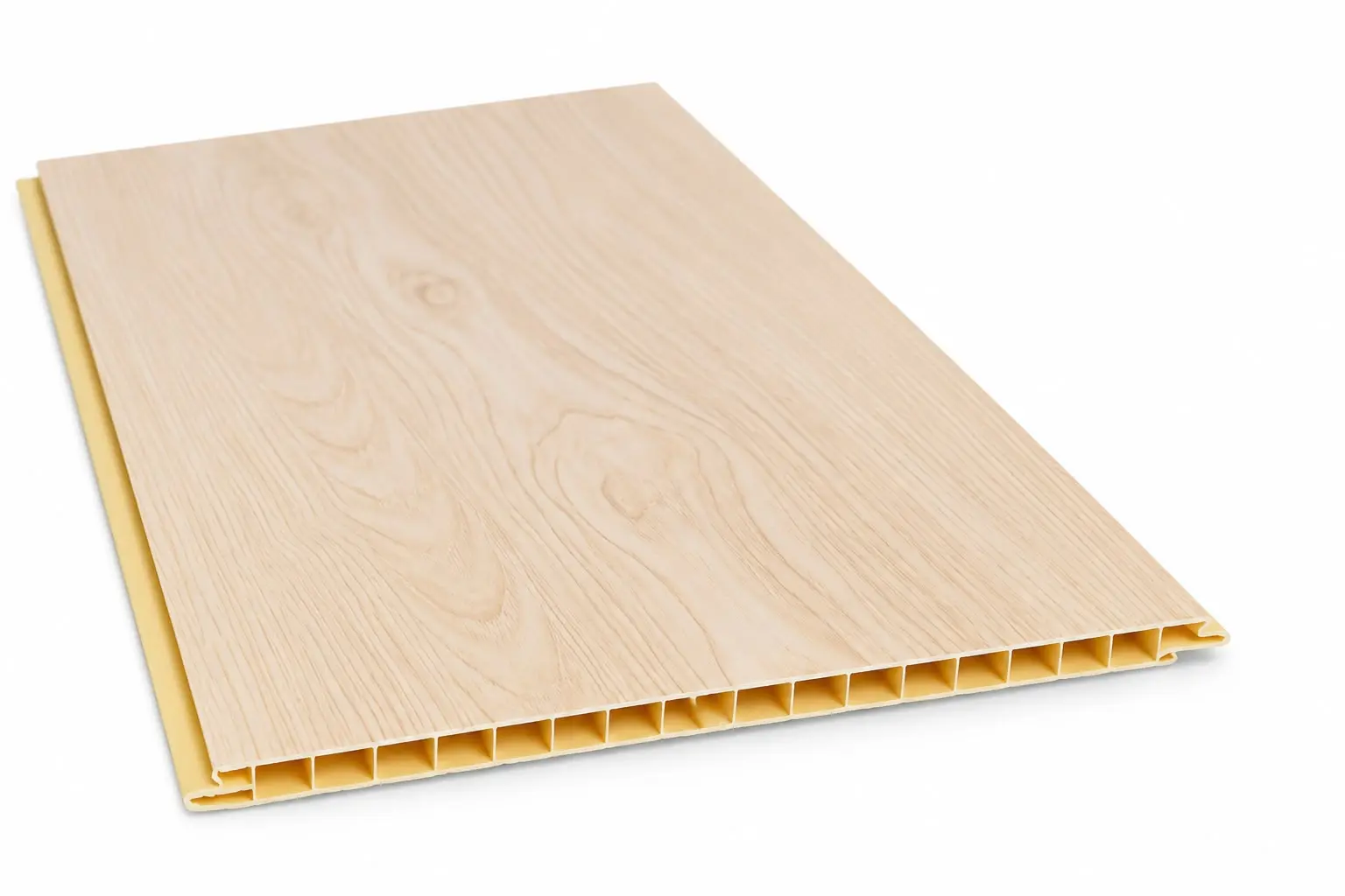 Cielorraso de PVC símil madera tono arena clara