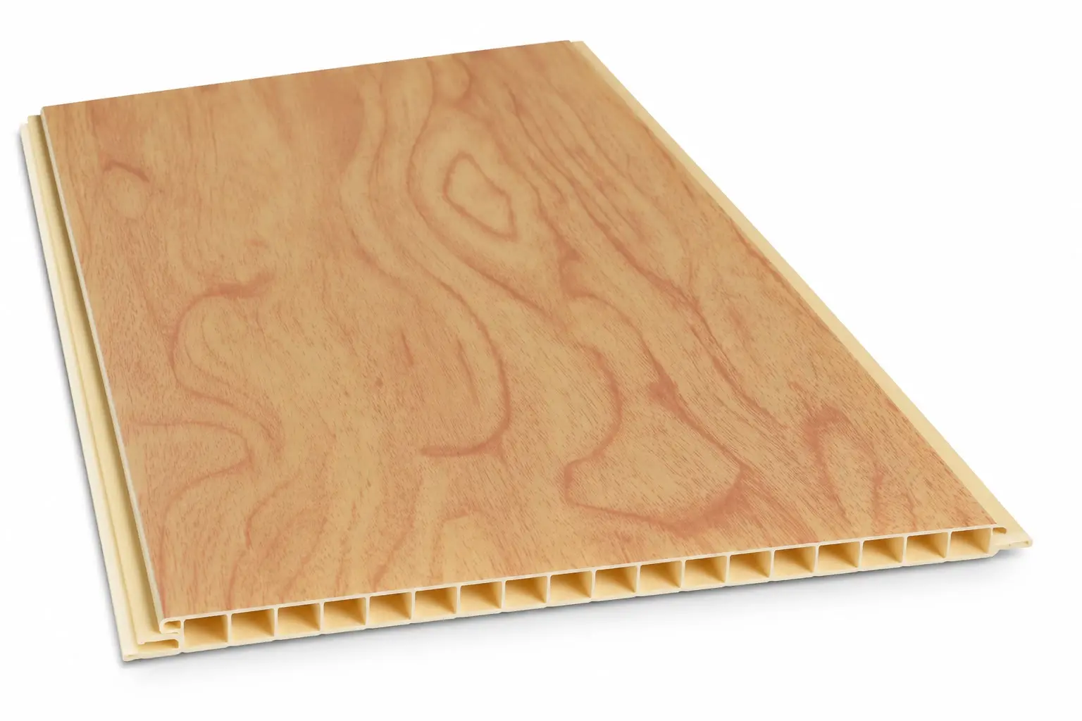 Cielorraso de PVC símil madera clara, terminación lisa
