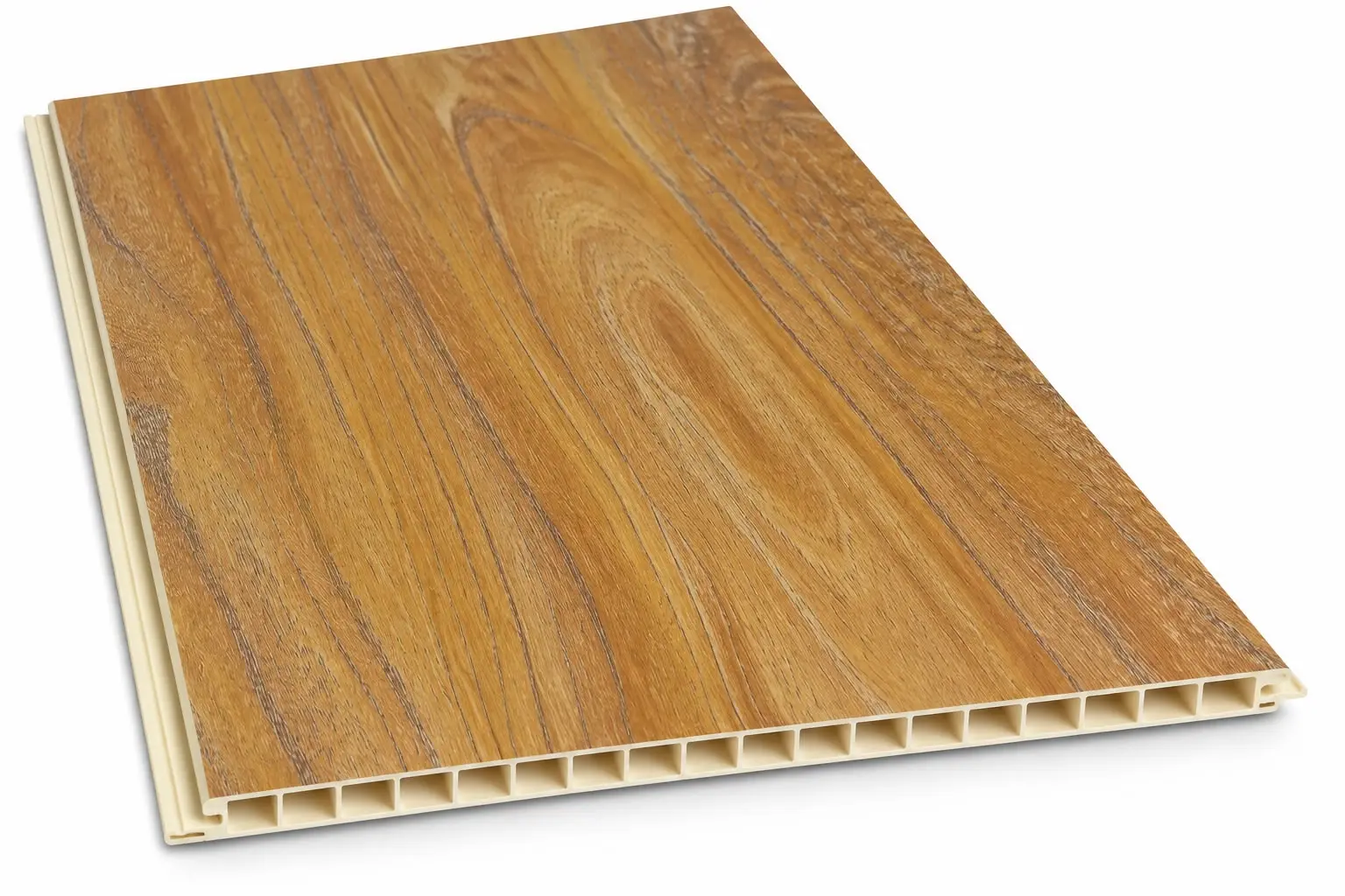 Cielorraso de PVC símil madera dorada